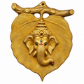 Antique Golden Ganesh Ji Decorative Wall Art | Hindu Pooja & Home Decor  Brass Lord Ganesha Face on Peepal Leaf Wall Hanging