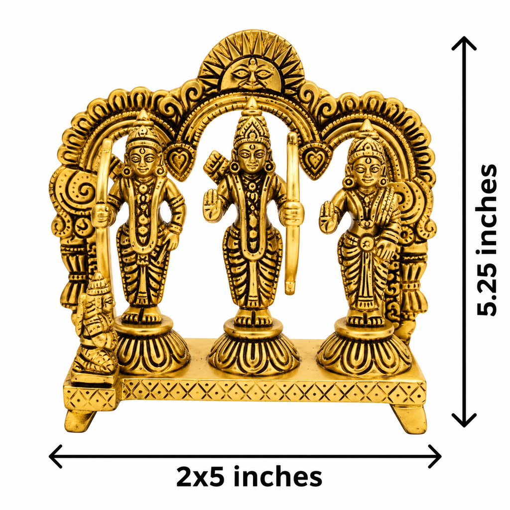 Brass Ram Darbar Murti with Hanuman Ji | Antique Golden Finish | Shri Ram, Sita, Lakshman Idol | 5.25 Inches