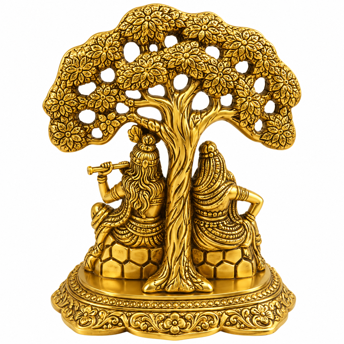 Gold Plated Radha Krishna Under Tree Idol |