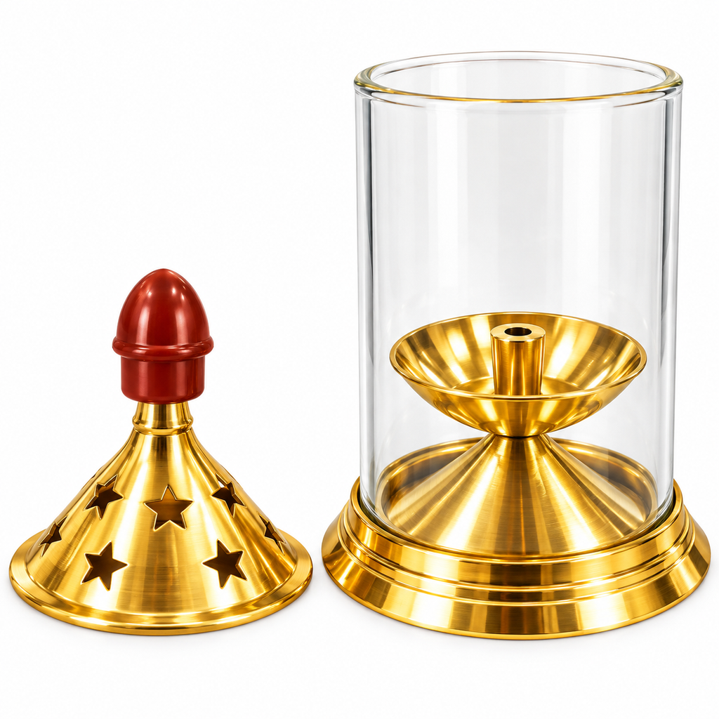 Brass Akhand Jyoti Diya with Glass Cover