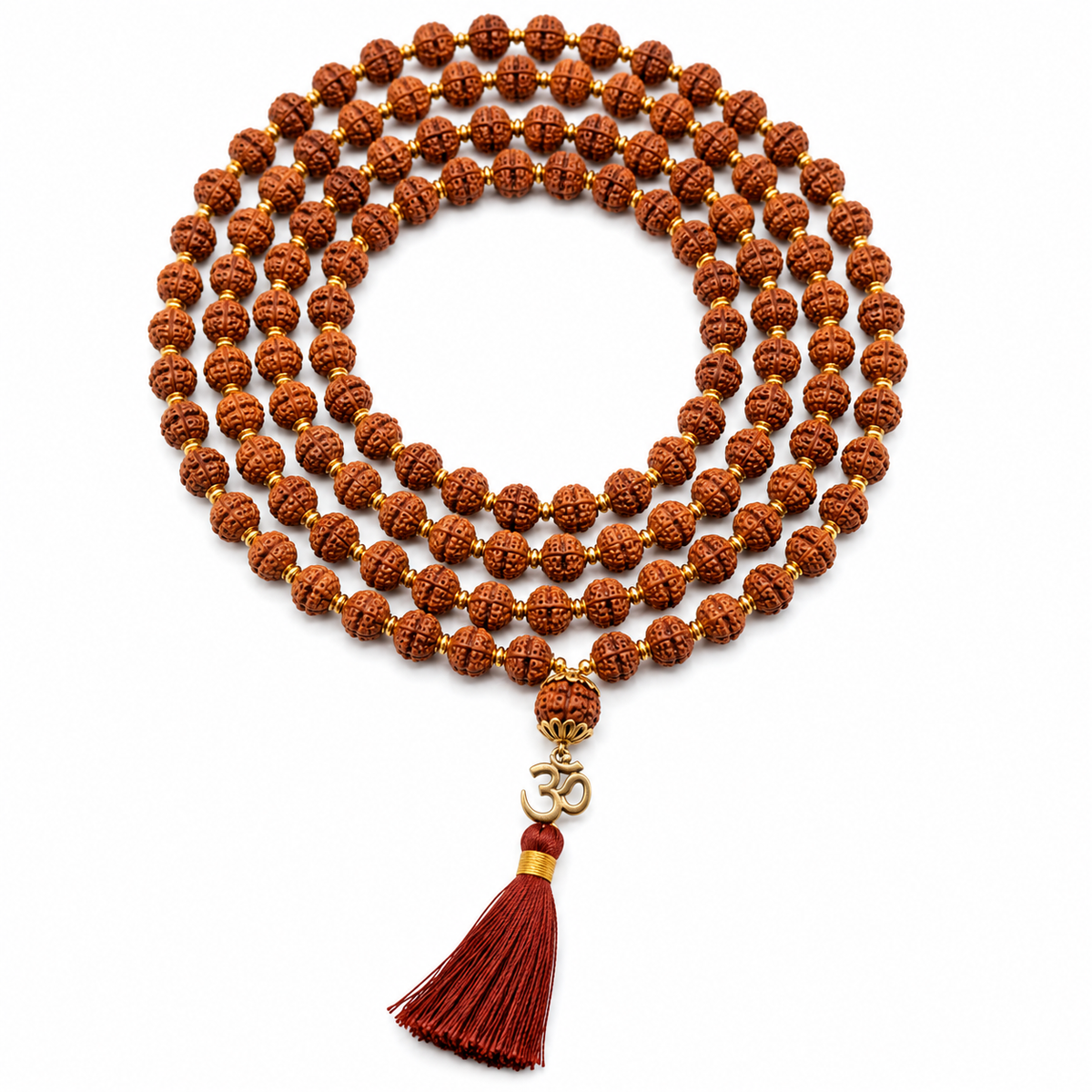 Premium 108 Beads Rudraksha Japa Mala with Om Pendant & Tassel | Meditation Prayer Mala