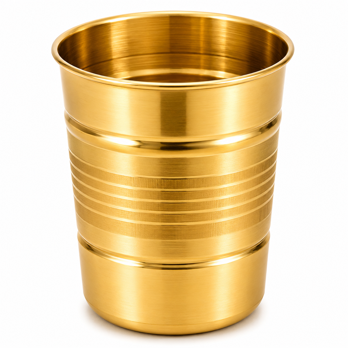 Premium Pure Brass Drinking Glass | Traditional Golden Brass Tumbler | Designer Ribbed Water Glass