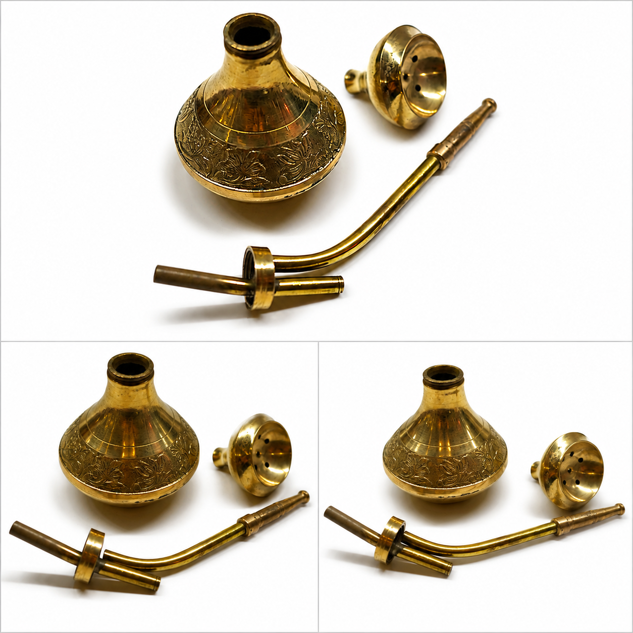 Brass hookah vessel in studio lighting