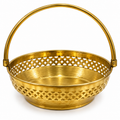 Handcrafted Brass Round Basket with Handle | Pooja & Fruit Basket