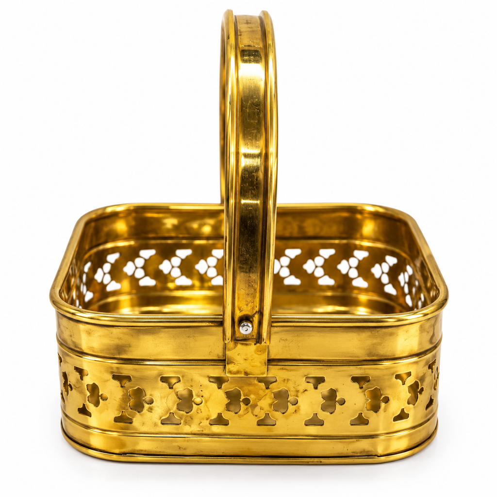 Handcrafted Brass Decorative Basket with Handle | Pooja & Home Decor