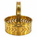 Premium Round Brass Pooja Basket with Handle