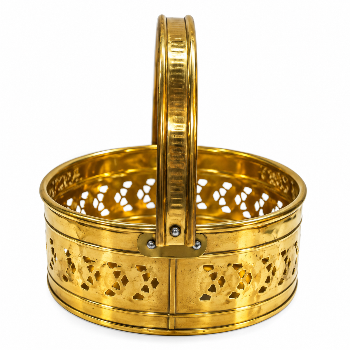 Premium Round Brass Pooja Basket with Handle