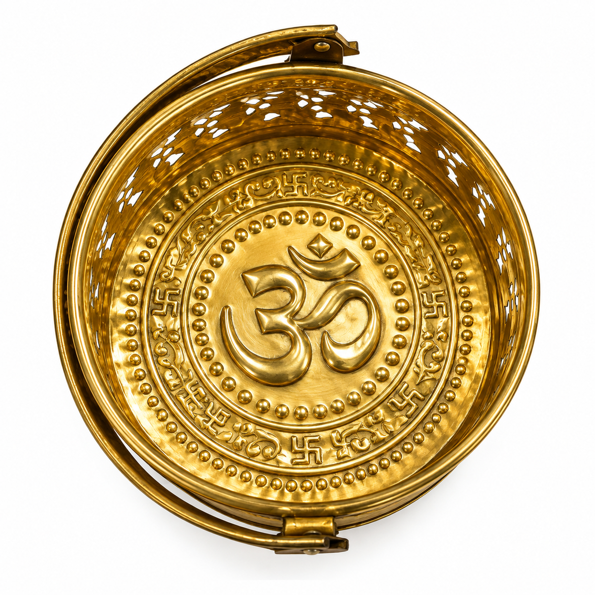 Premium Round Brass Pooja Basket with Handle