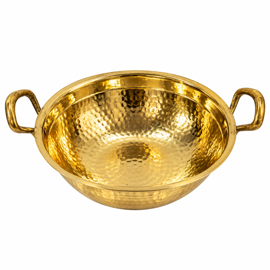 Handcrafted Hammered Brass Serving Kadhai with Dual Handles