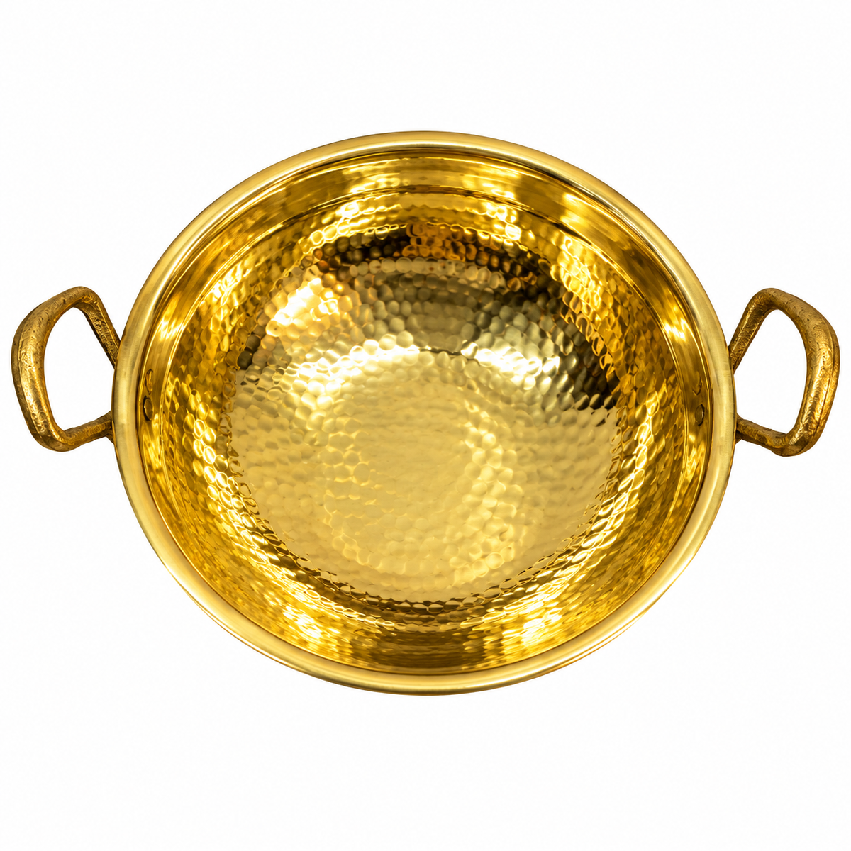 Handcrafted Hammered Brass Serving Kadhai with Dual Handles