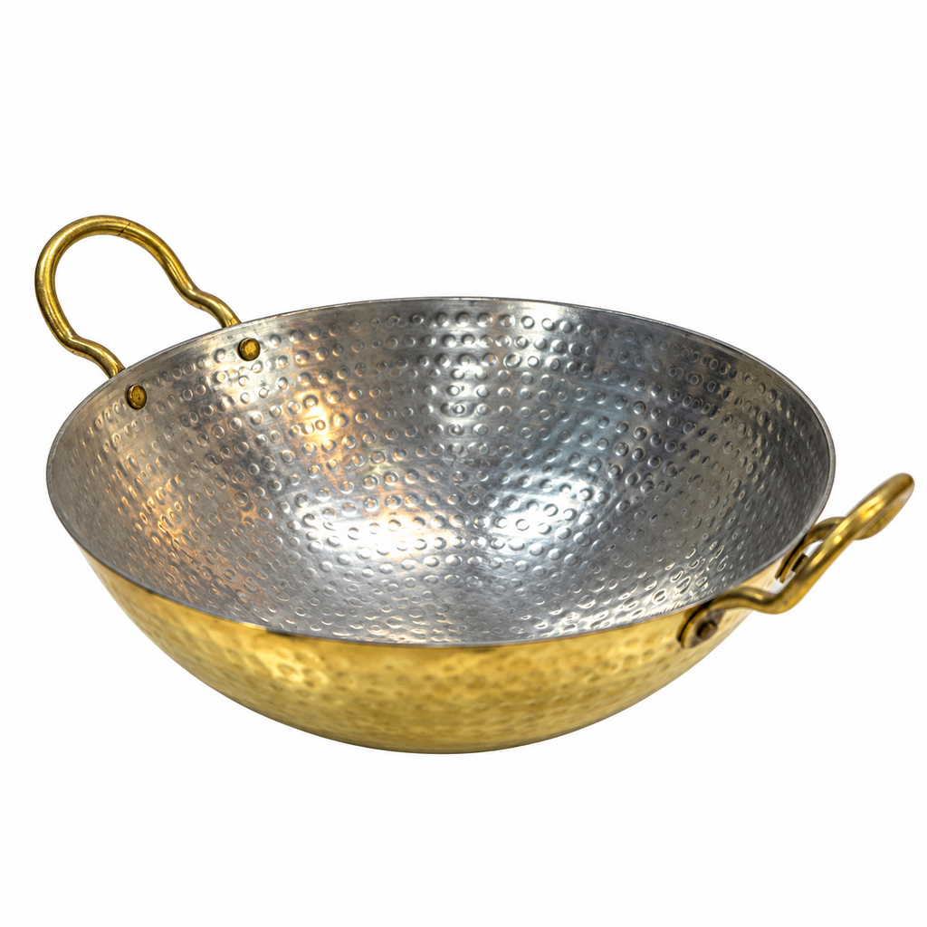 Handcrafted Hammered Brass Kadhai with Dual Handles