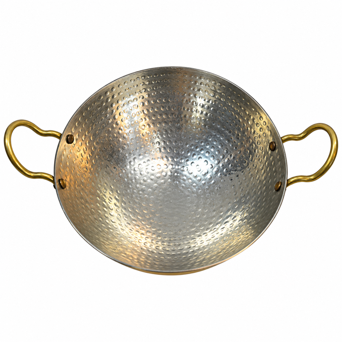 Handcrafted Hammered Brass Kadhai with Dual Handles