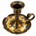 Handcrafted Brass Candle Stand with Floral Engraving