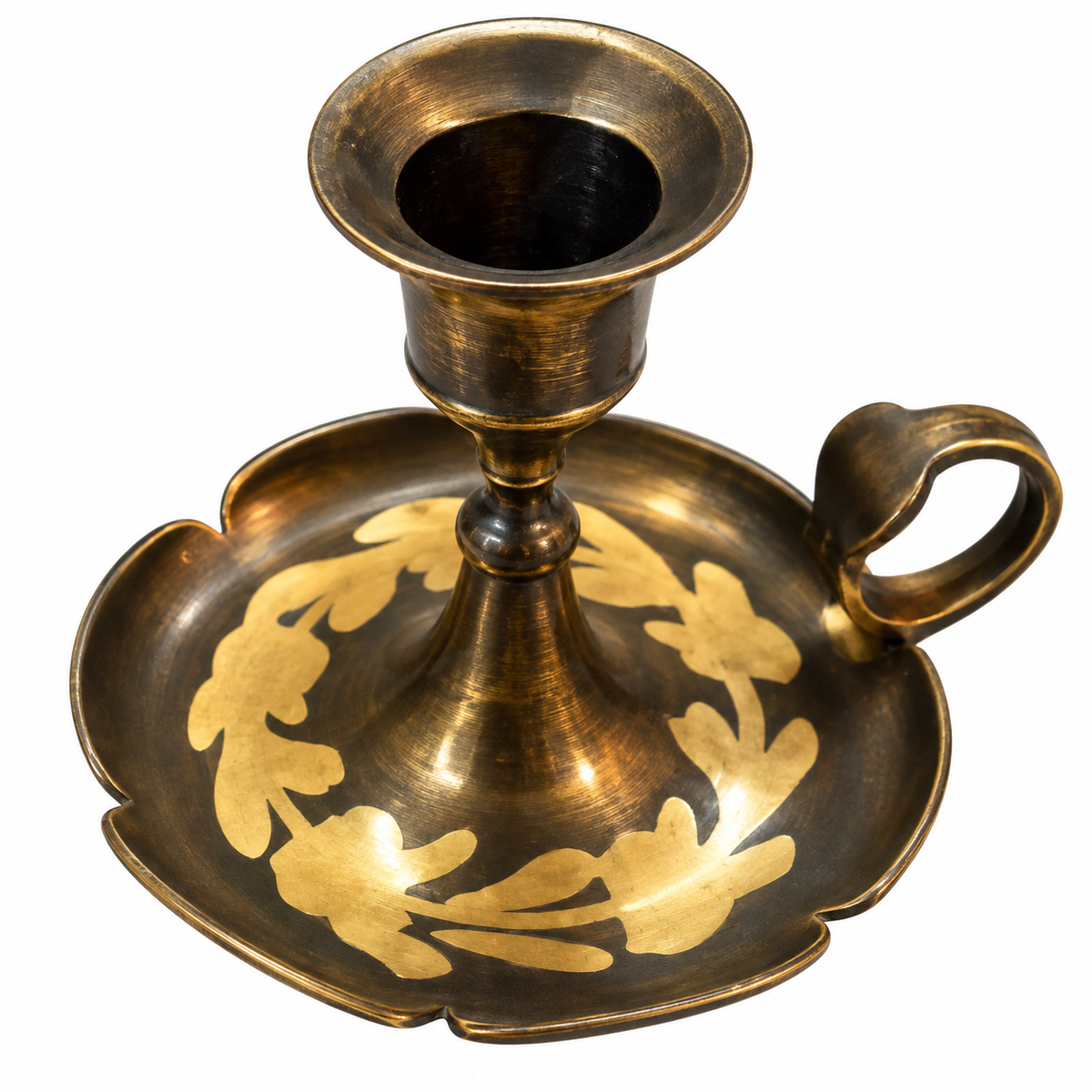 Handcrafted Brass Candle Stand with Floral Engraving