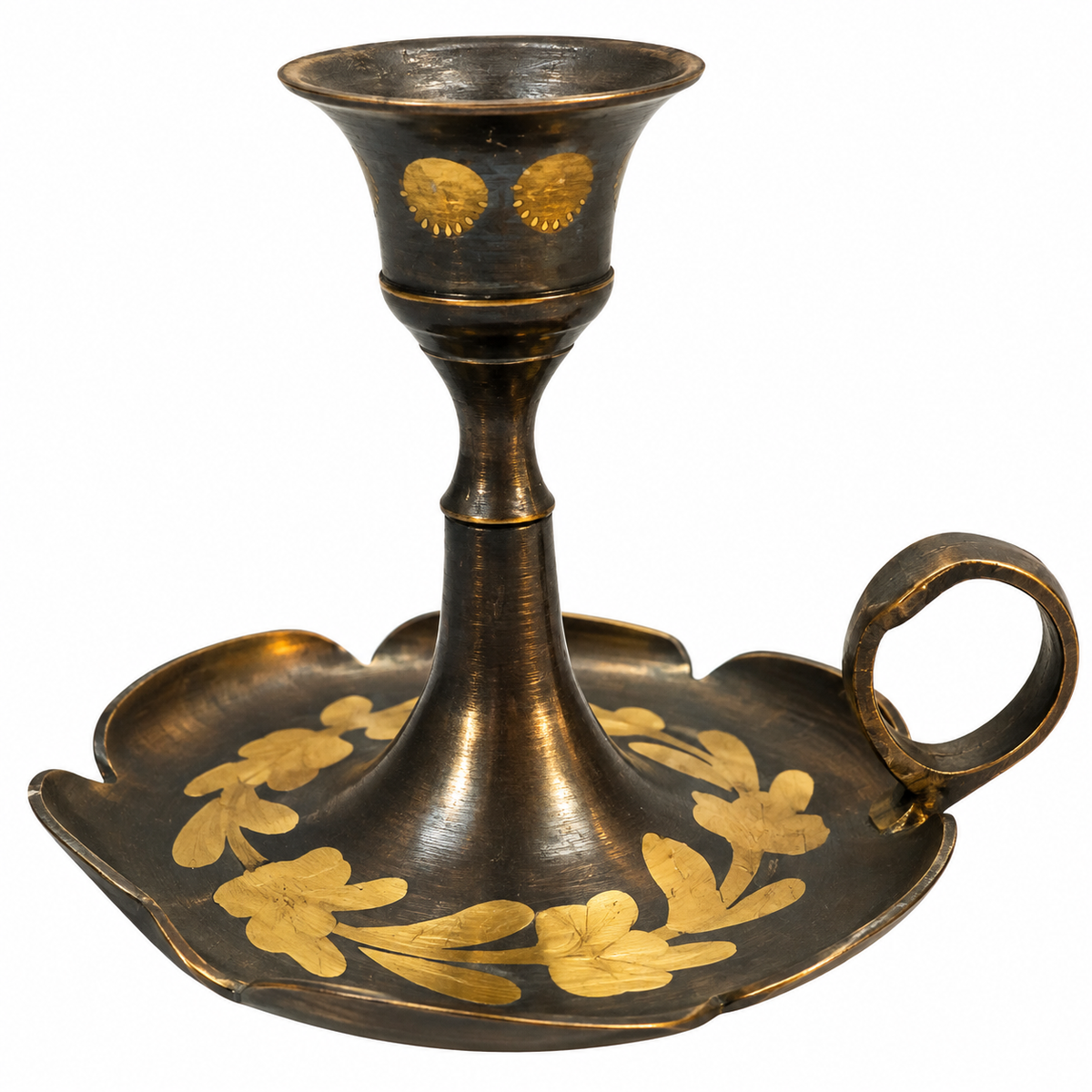 Handcrafted Brass Candle Stand with Floral Engraving