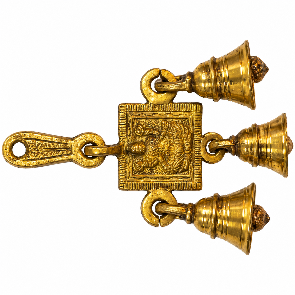 Handcrafted Brass Triple Bell Hanging for Temple & Home Decor