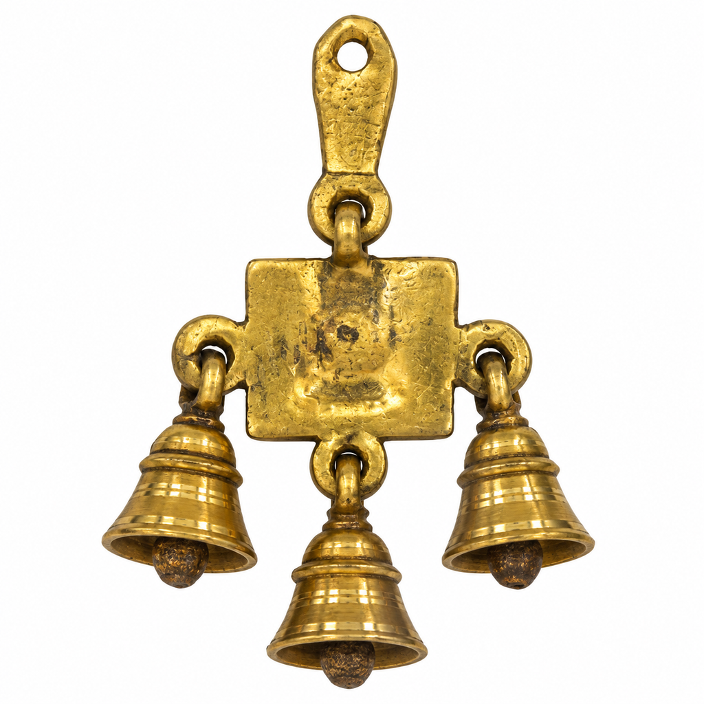 Handcrafted Brass Triple Bell Hanging for Temple & Home Decor