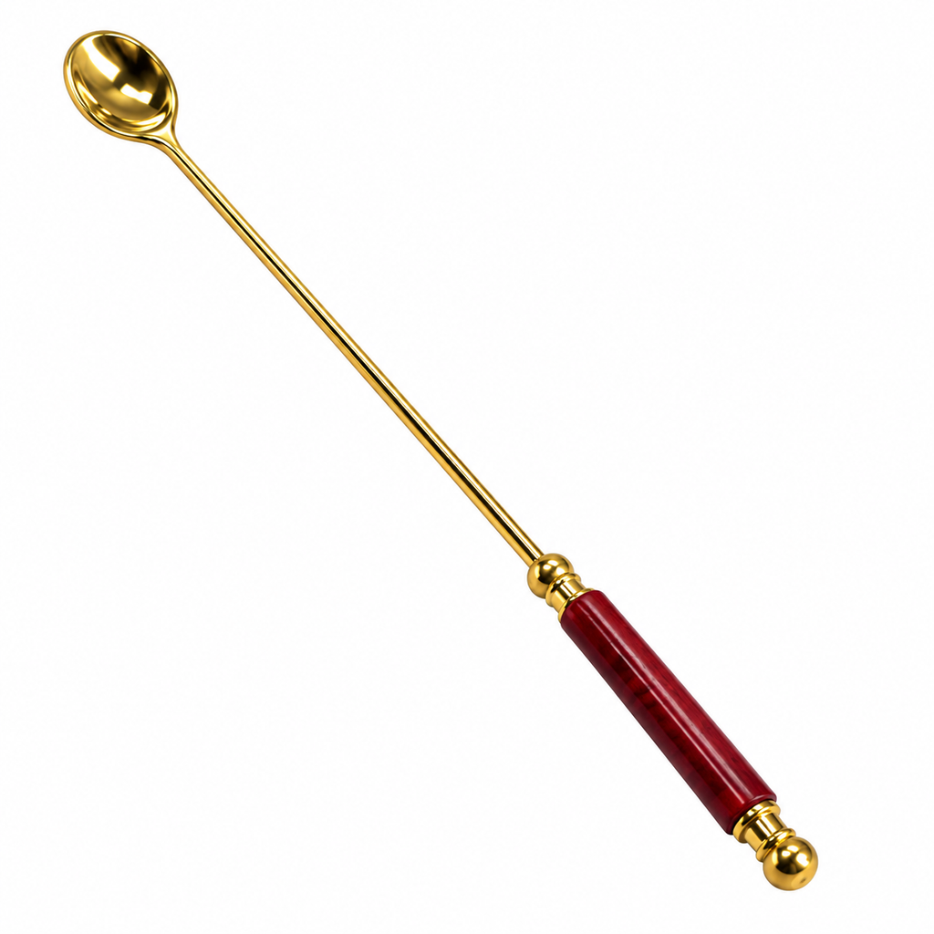 Premium Brass Havan Ghee Offering Spoon with Wooden Handle