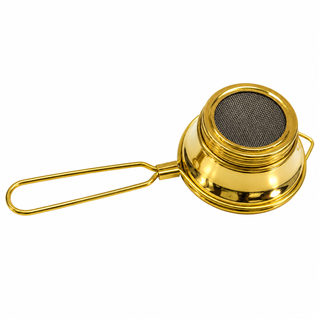 Handcrafted Brass Tea Strainer with Handle | Traditional Brass Chai Filter