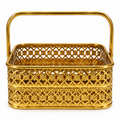 Handcrafted Rectangular Brass Basket with Handle | Premium Pooja & Gift Basket