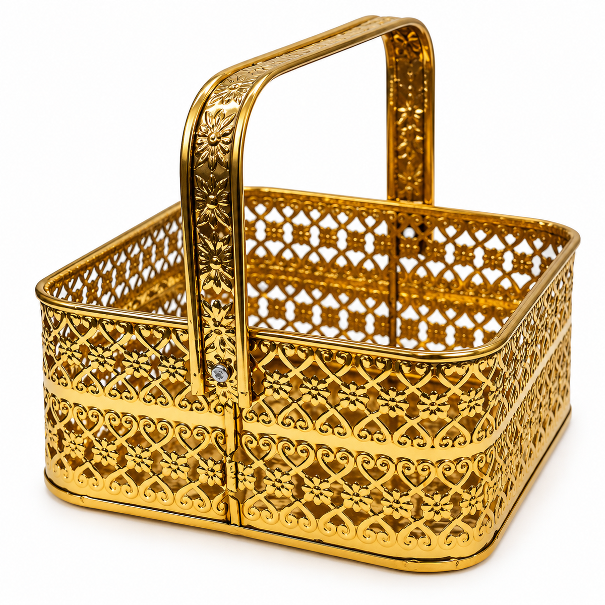 Handcrafted Rectangular Brass Basket with Handle | Premium Pooja & Gift Basket