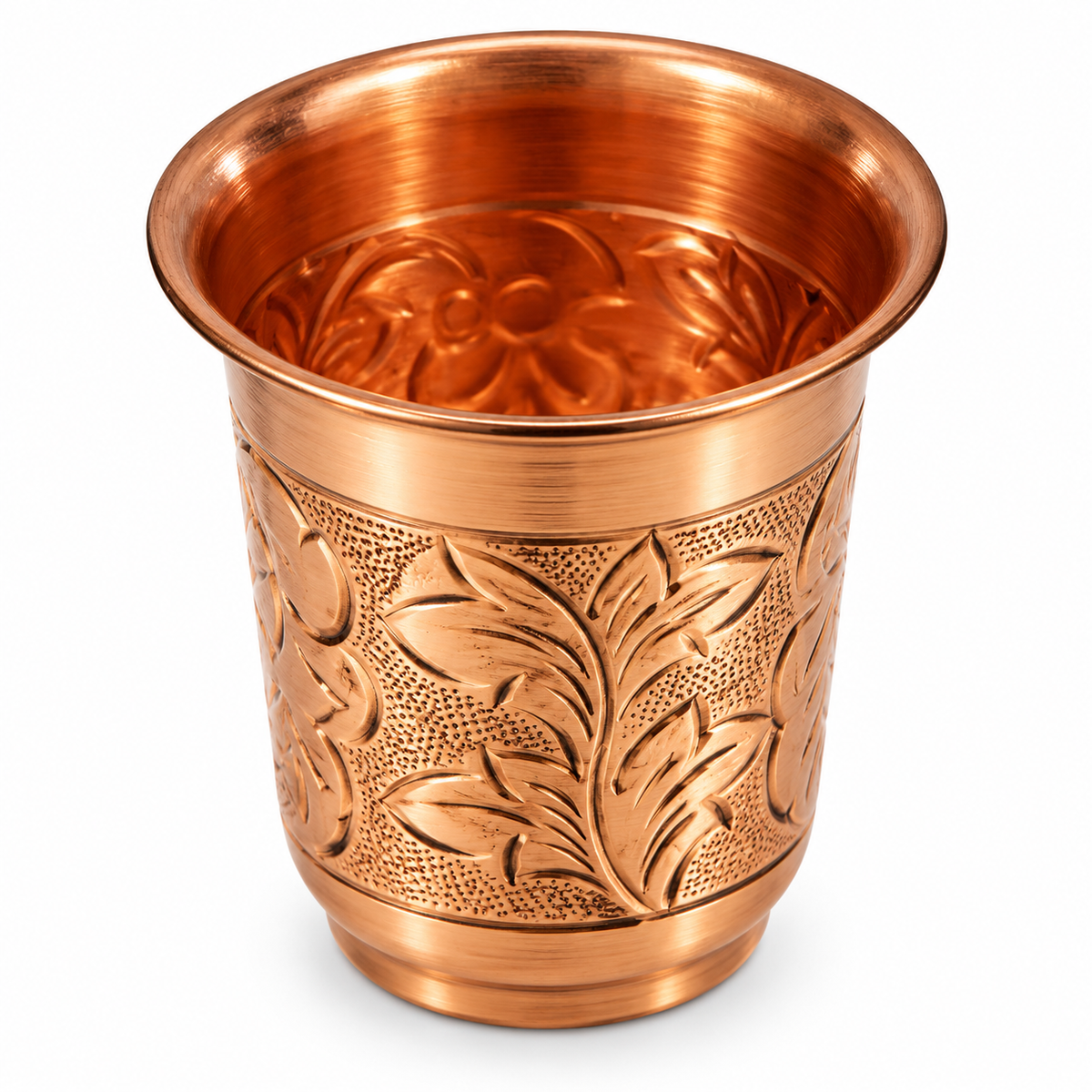 Pure Copper Glass with Handcrafted Embossed Floral Design | Ayurvedic Health Benefits Tumbler