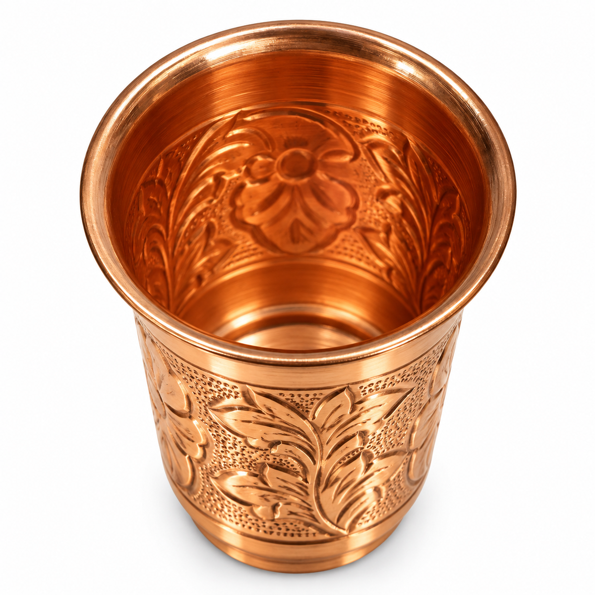 Pure Copper Glass with Handcrafted Embossed Floral Design | Ayurvedic Health Benefits Tumbler