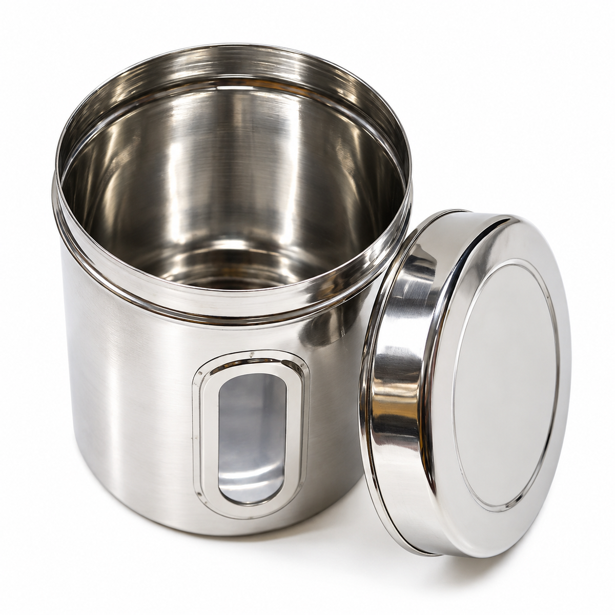 Premium Stainless Steel Airtight Kitchen Container with Transparent See-Through Window (Silver) - Ideal for Tea, Sugar, Coffee, Spices & Dry Fruits