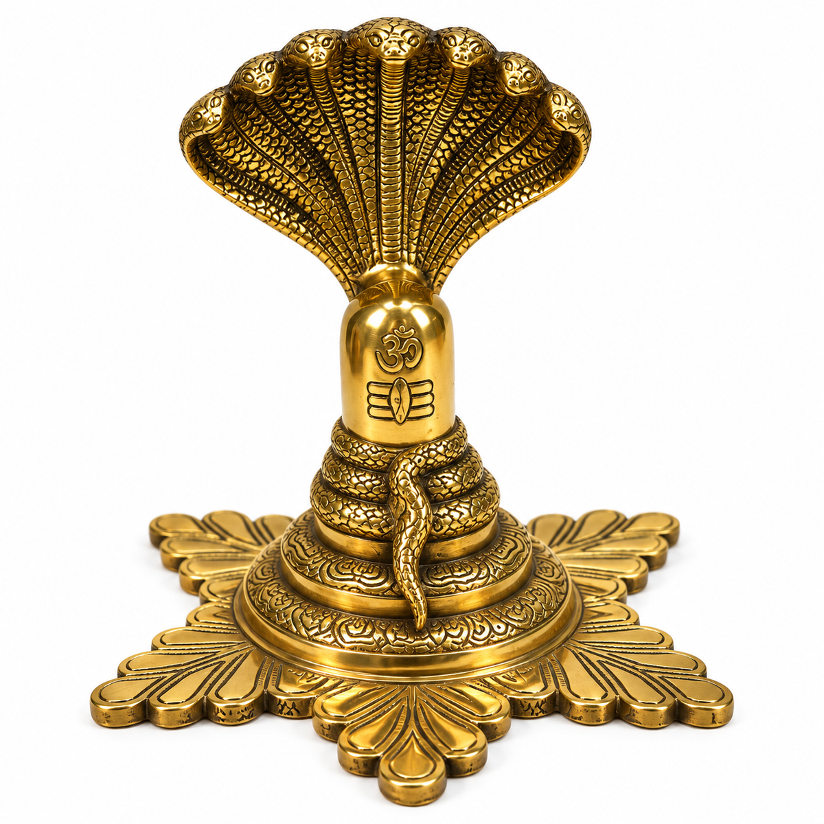 Premium Antique Brass Nag Devta Statue | Traditional Cobra Snake Idol for Home Temple Decor