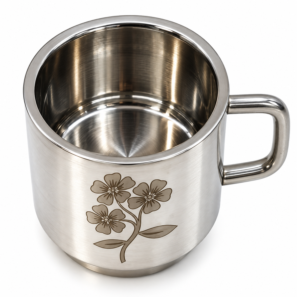 Floral Engraved Stainless Steel Tea and Coffee Mug