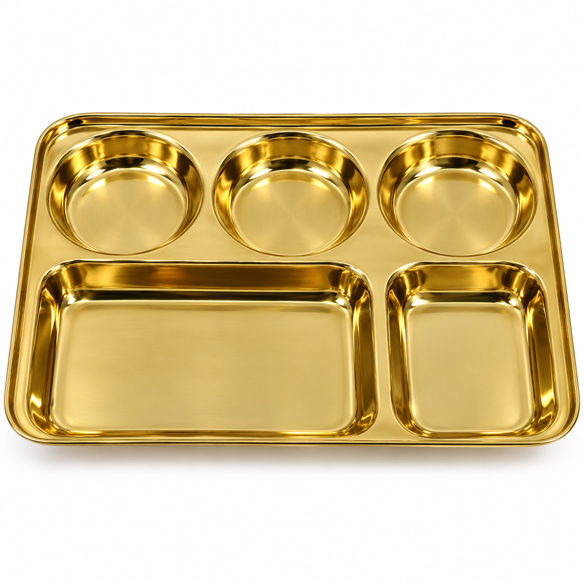 Premium Pure Brass 5-Compartment Dinner Plate | Traditional Pital Partition Bhojan Thali