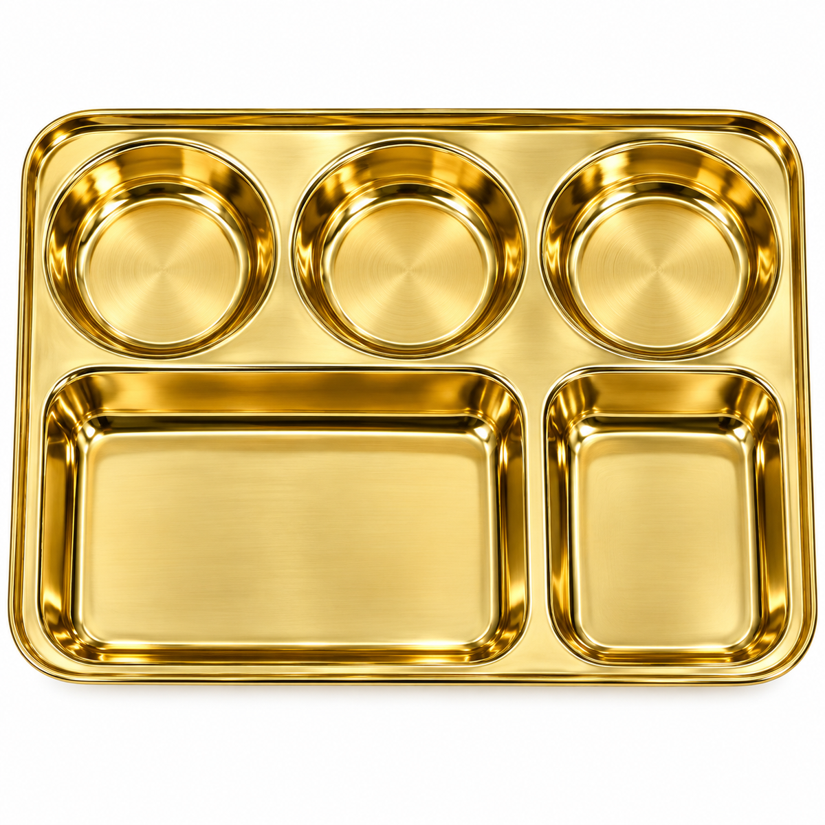 Premium Pure Brass 5-Compartment Dinner Plate | Traditional Pital Partition Bhojan Thali
