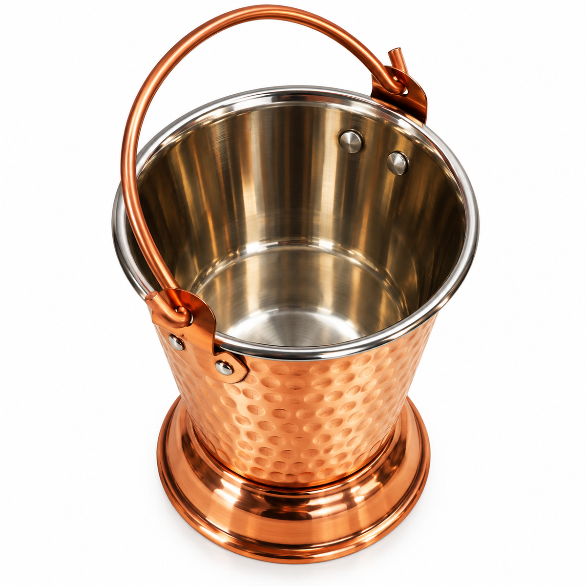 Premium Hammered Copper Serving Bucket with Stainless Steel Lining | Traditional Balti