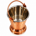 Premium Hammered Copper Serving Bucket with Stainless Steel Lining | Traditional Balti