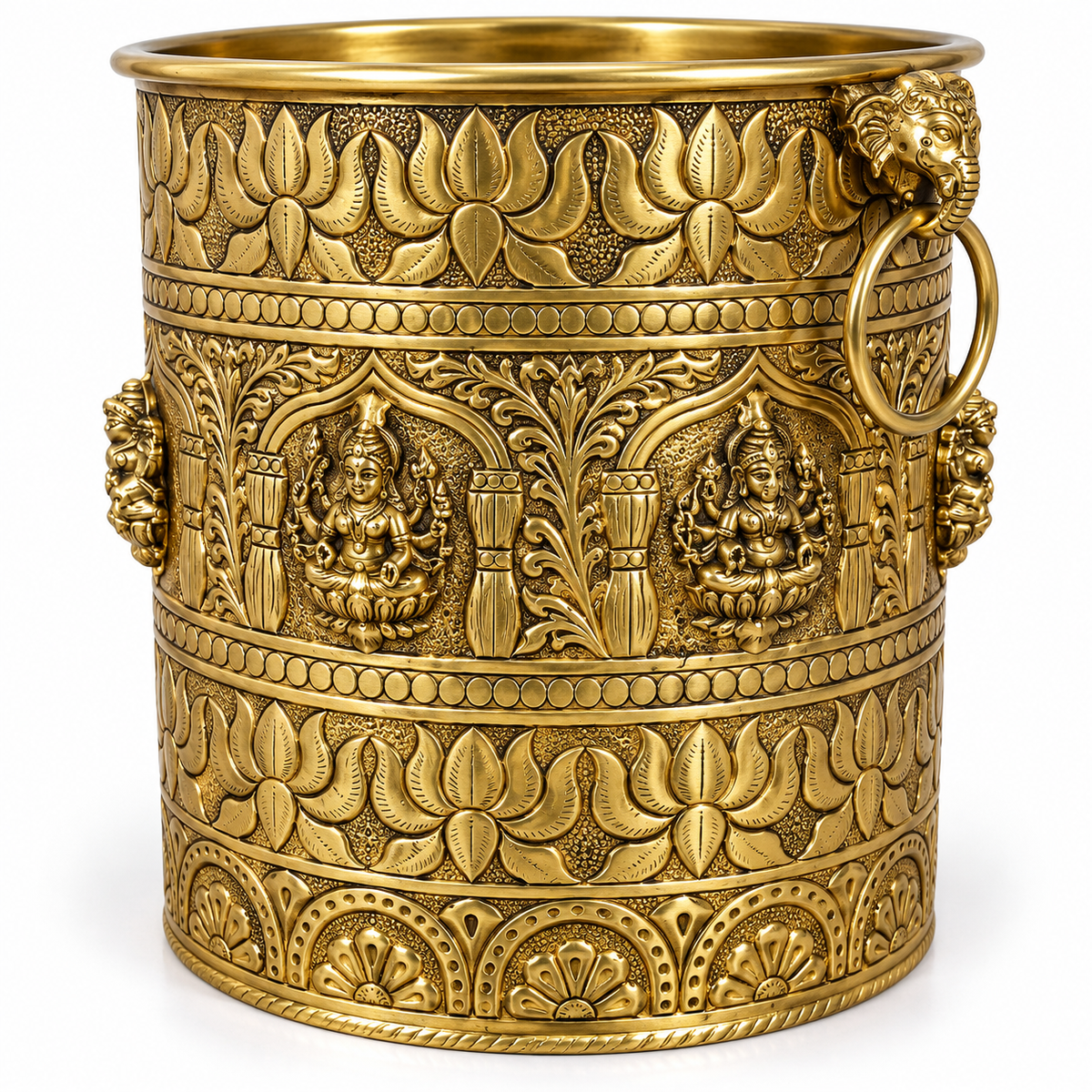 Pure Brass Look • Antique Golden Finish • Intricate Handcrafted Design • Religious & Floral Artwork • Traditional Indian Style • Durable & Reusable • Ideal for Pooja, Decoration & Gifting.