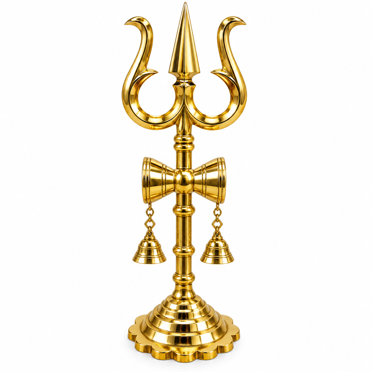 Brass Trishul with Damru & Bells | Lord Shiva Trishul Stand | Brass Pooja & Temple Decor