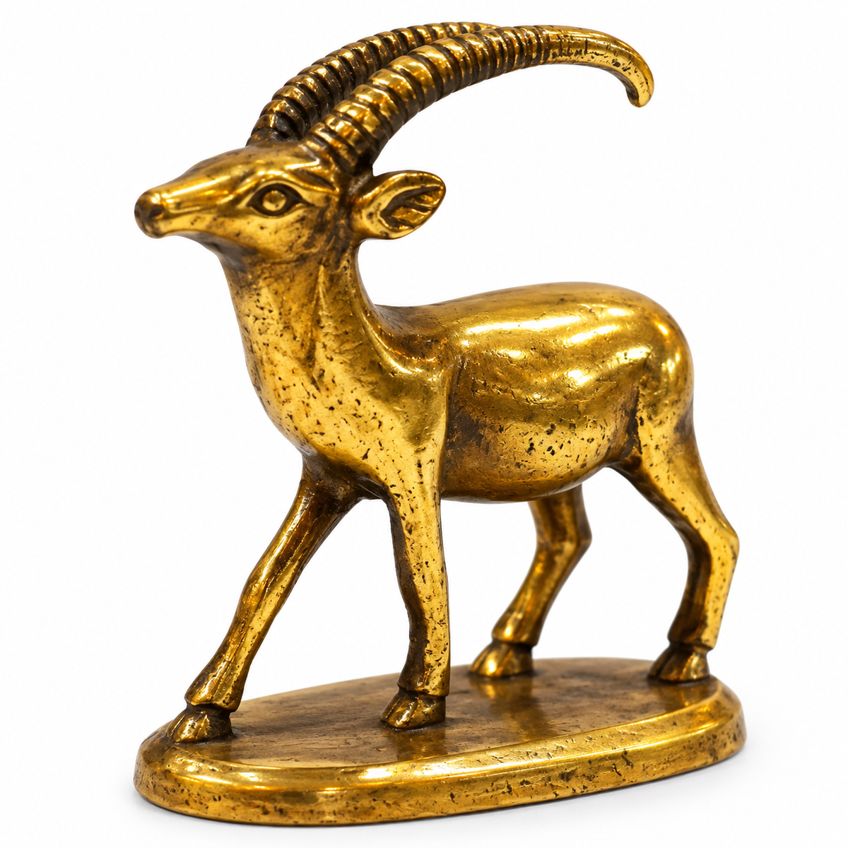 Vintage Brass Antelope Figurine – Antique Miniature Ibex Deer Statue for Home Decor, Office Desk & Collectibles