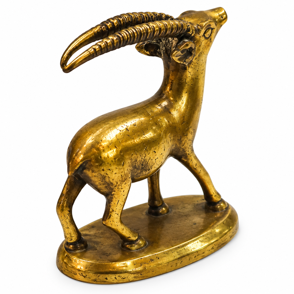Vintage Brass Antelope Figurine – Antique Miniature Ibex Deer Statue for Home Decor, Office Desk & Collectibles