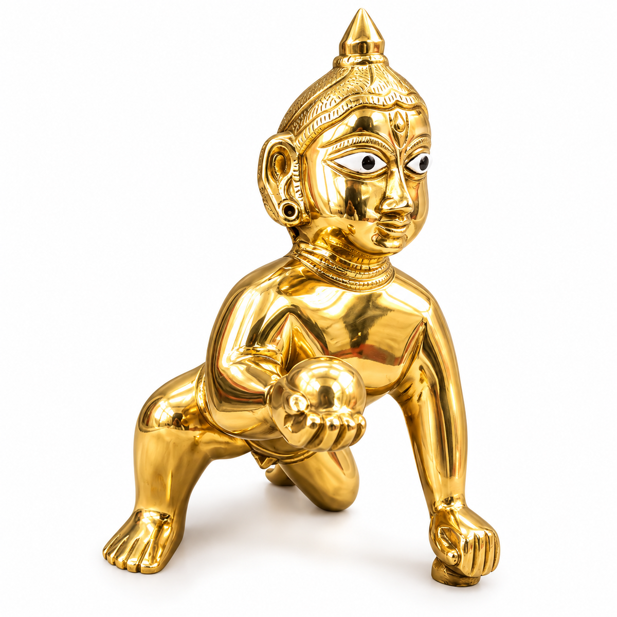 Brass Crawling Laddu Gopal Idol | Bal Gopal Krishna Murti with Makhan Laddu for Pooja & Home Temple