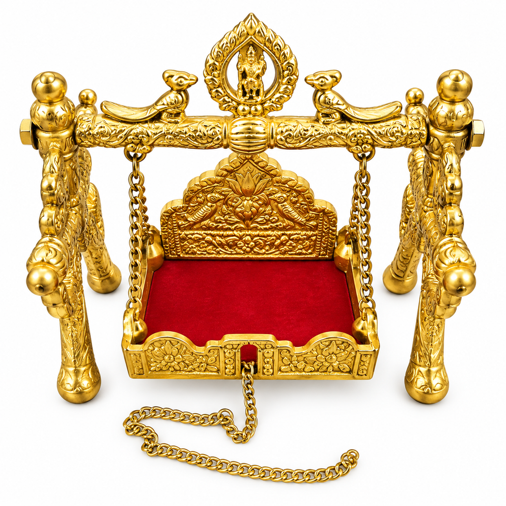 Designer Brass Laddu Gopal Jhula | Decorative Krishna Swing with Chain for Pooja & Home Temple