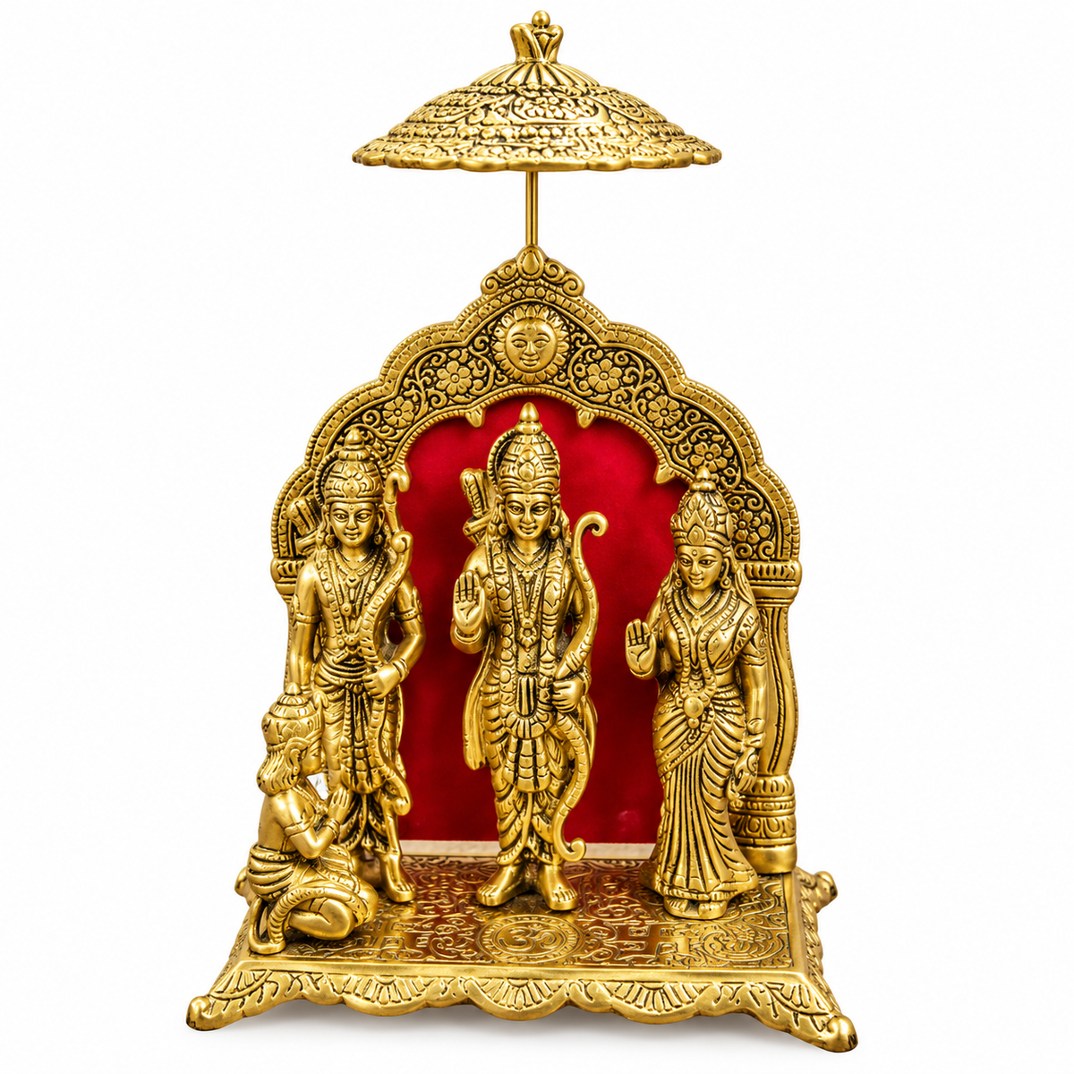 Brass Ram Darbar Idol with Chhatra | Shri Ram Sita Lakshman Hanuman Murti for Home Temple & Pooja