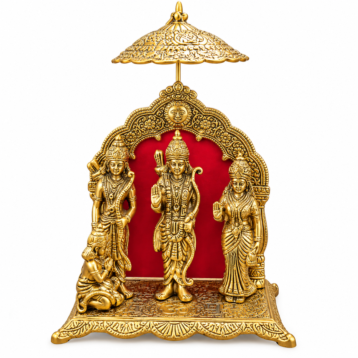 Brass Ram Darbar Idol with Chhatra | Shri Ram Sita Lakshman Hanuman Murti for Home Temple & Pooja