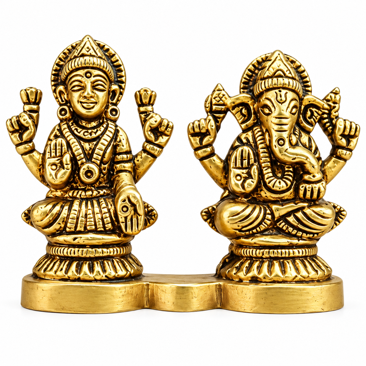 Brass Lakshmi Ganesh Ji Idol Set | Laxmi Ganesh Murti for Pooja, Home Temple & Diwali Gift