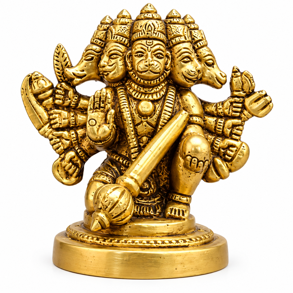 Brass Panchmukhi Hanuman Ji Idol | Panchmukhi Bajrangbali Murti for Pooja, Mandir & Home Decor