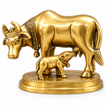 Brass Kamdhenu Cow with Calf Idol | Gau Mata Statue for Pooja, Home Temple & Gift