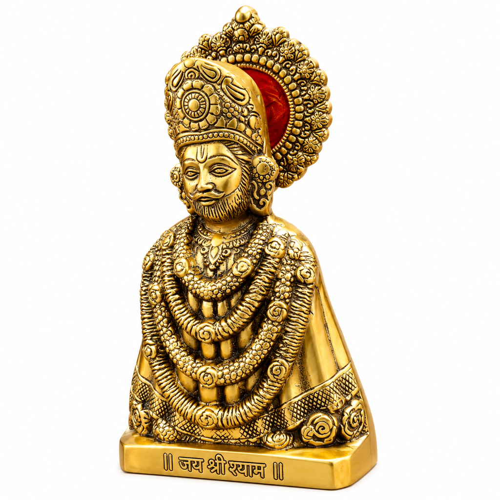 Brass Khatu Shyam Ji Idol | Shyam Baba Murti for Pooja, Home Temple & Religious Gift