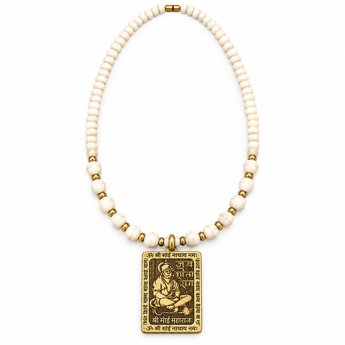 Sai Baba Pendant Mala | White Beads Sai Baba Necklace for Pooja & Religious Wear