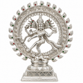 Silver Finish Nataraja Dancing Shiva Idol with Decorative Ring | Lord Shiva Statue for Home Temple & Décor