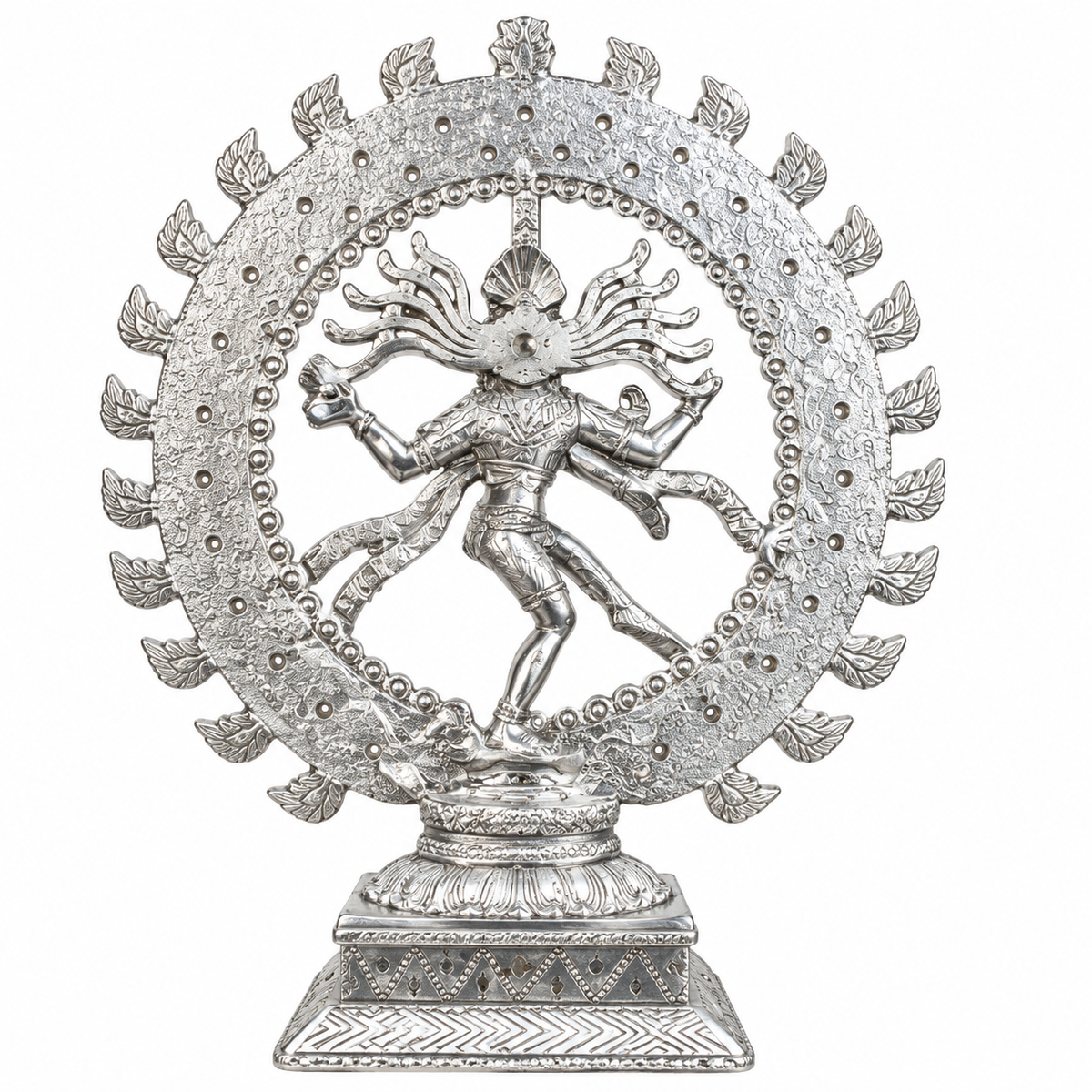 Silver Finish Nataraja Dancing Shiva Idol with Decorative Ring | Lord Shiva Statue for Home Temple & Décor