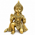 Brass Hanuman Ji Idol | Kneeling Bajrangbali Murti with Shri Ram Blessing Hand | Pooja & Home Temple Statue